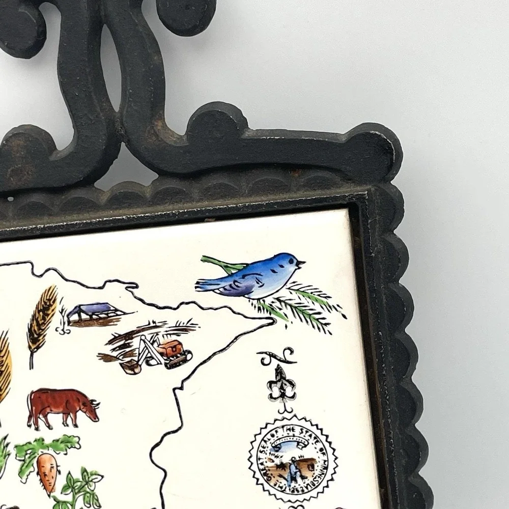Vintage 1970s Minnesota State Souvenir Tile Wall Hanging Trivet Enesco Japan‎
